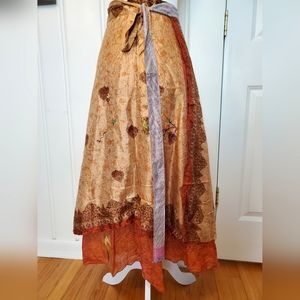 Sari Wrap Skirt double-layer, silk and rayon, orange colors